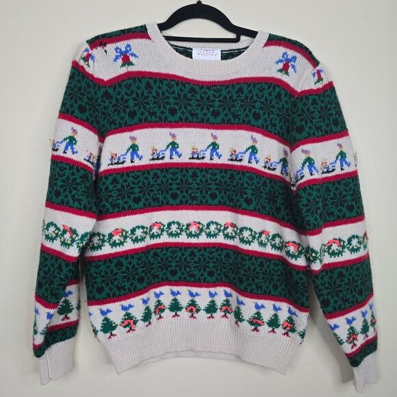Vintage Susan Bristol 1989 Hand Embroidered Christmas Sweater wool sweater small